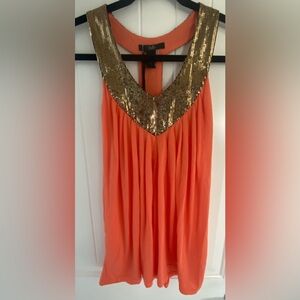 Rain coral/orange Sequin Trim tank top gold sequins size large
